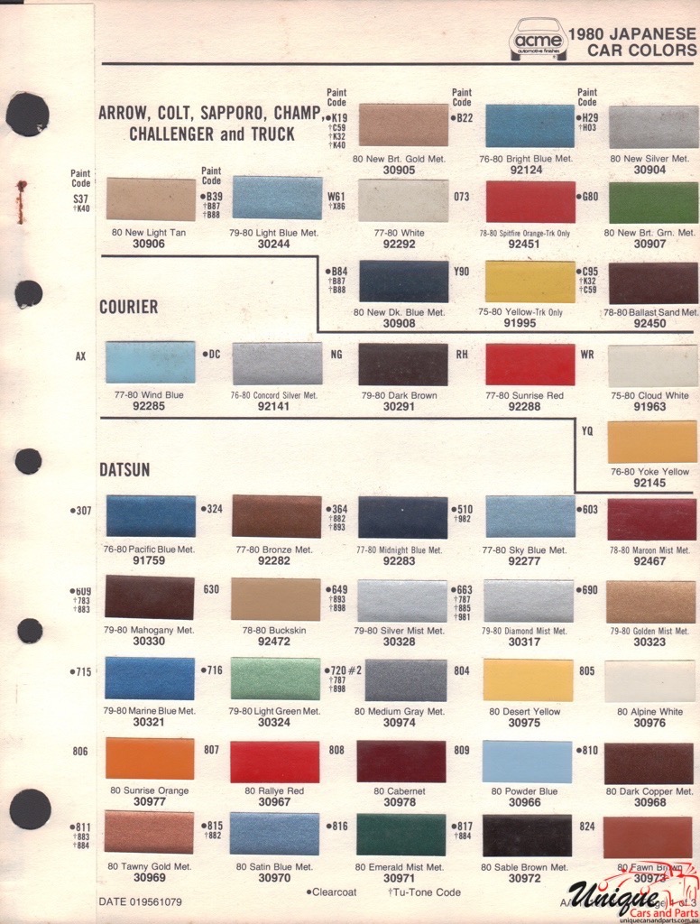 1980 Chrysler Paint Charts Import Acme 1